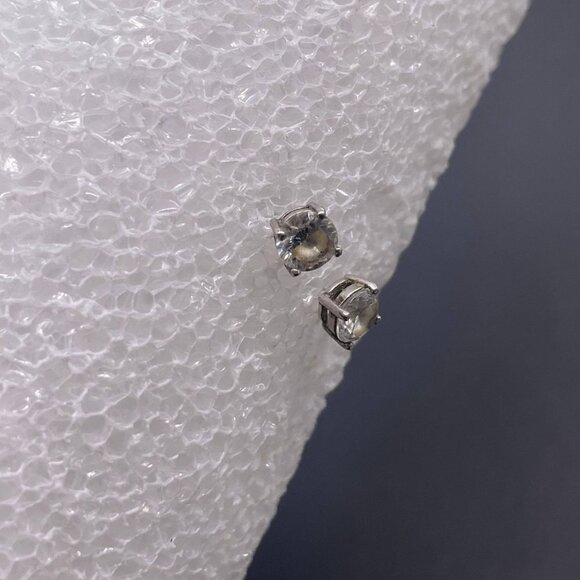 FAS 925 Sterling Silver Glass Round Stud Earrings Hoop Closure - Picture 4 of 9